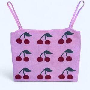 VRG GRL NWT Cherry Print Pink Knit Crop Top